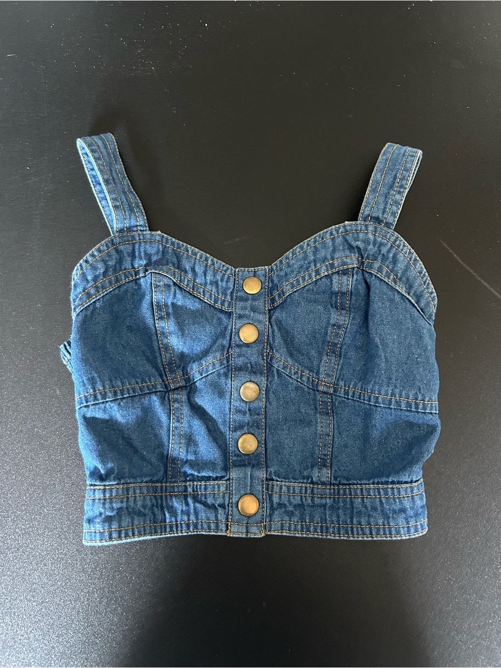 Denim Button-Front Crop Top - Blue✨ 100% cotton